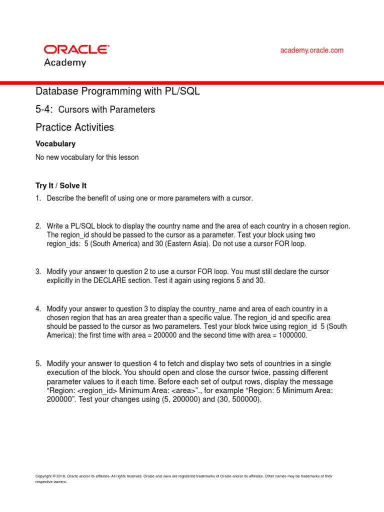 Oracle Academy Database Programming With Sql