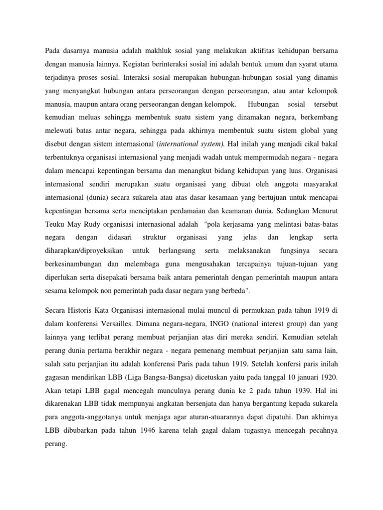 Latar Belakang Terbentuknya Organisasi Internasional