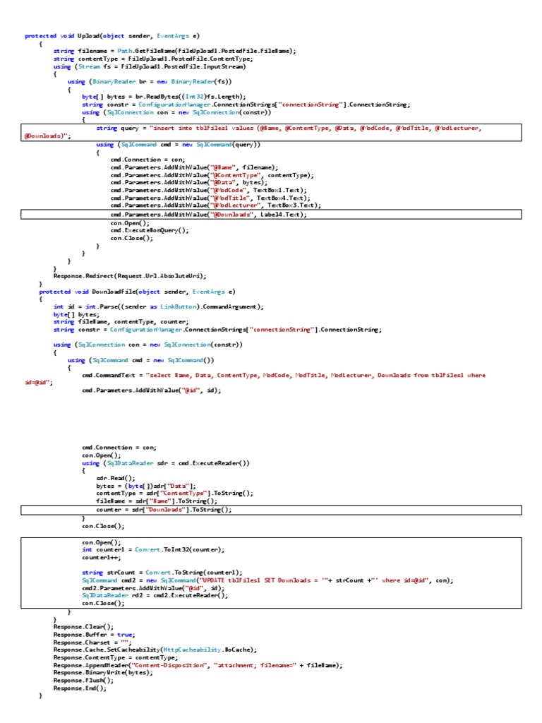 Code Snippets - Upload and Download File in | PDF | Computer ...