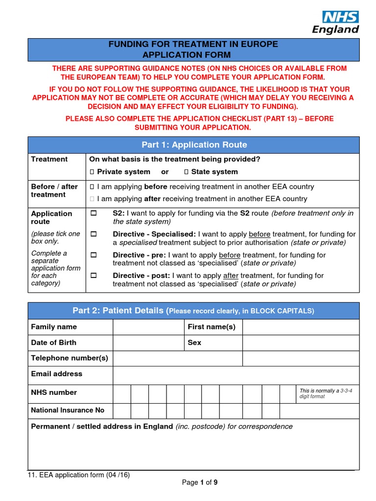 EEA Application Form v11 | PDF | National Health Service | Receipt