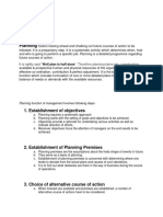 Planning: Planning Function of Management Involves Following Steps