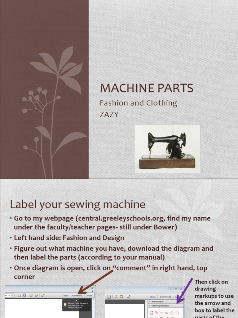 Labeling Sewing Machine Parts Guide | PDF | Sewing Machine | Sewing