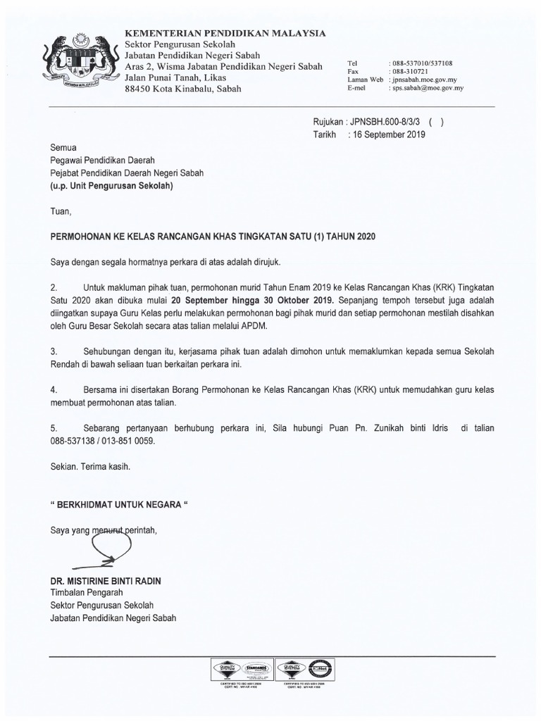 Permohonan Ke Kelas Rancangan Khas Tingkatan 1 Tahun 2020 Pdf