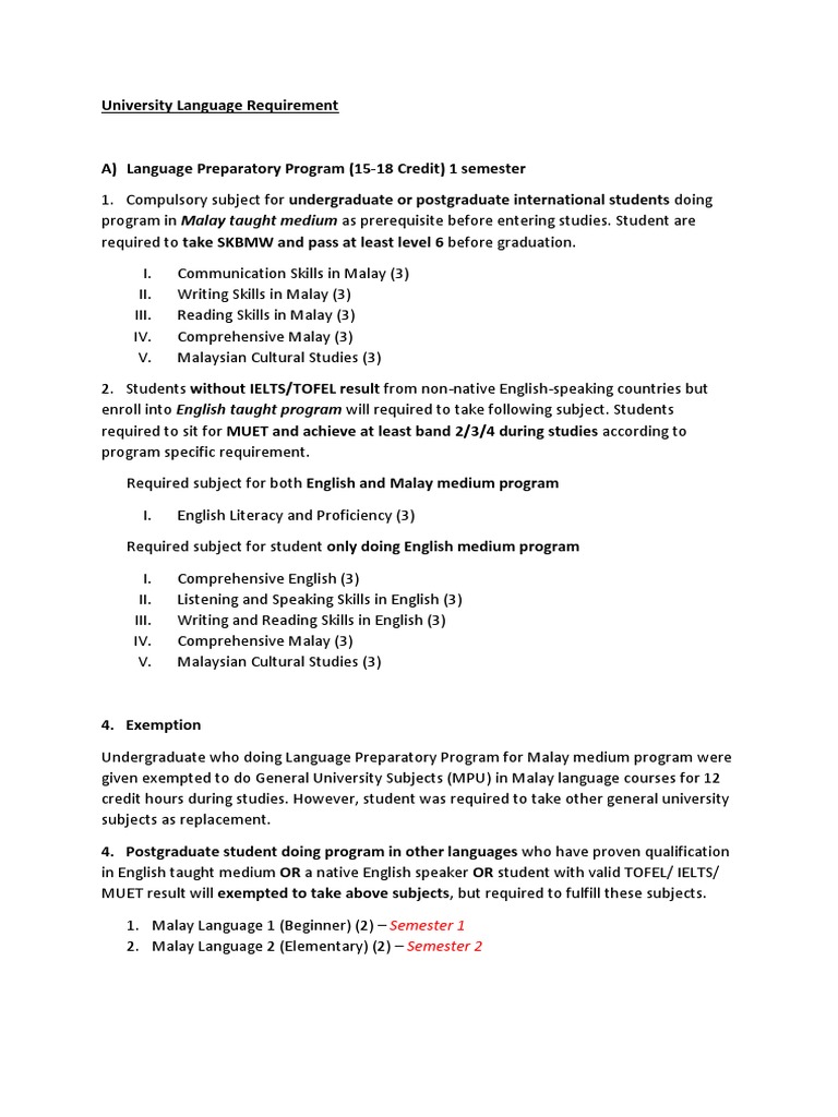 University Language Requirement and Languages Program | PDF ...