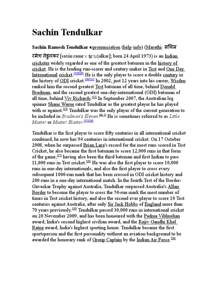 Sachin Ramesh Tendulkar Pronunciation (Help Info) (Marathi PDF Ball