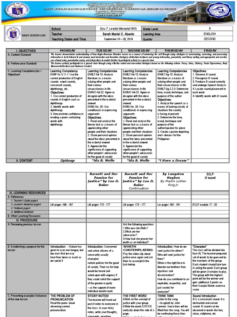 Grade 9 English Daily Lesson Plan | PDF | English Language | Learning