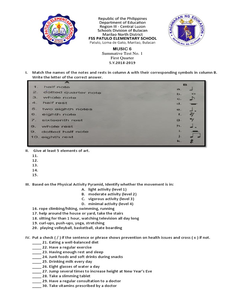 Summative Test No 1 1ST QUARTER Recreation Sports