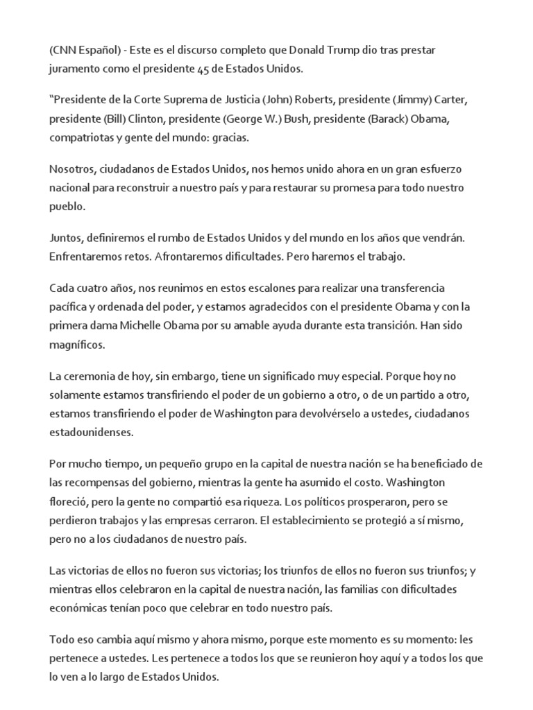 Discurso de Donal Trom | PDF | Presidentes de los Estados Unidos ...