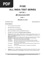 Fiitjee All India Test Series: JEE (Advanced) - 2020