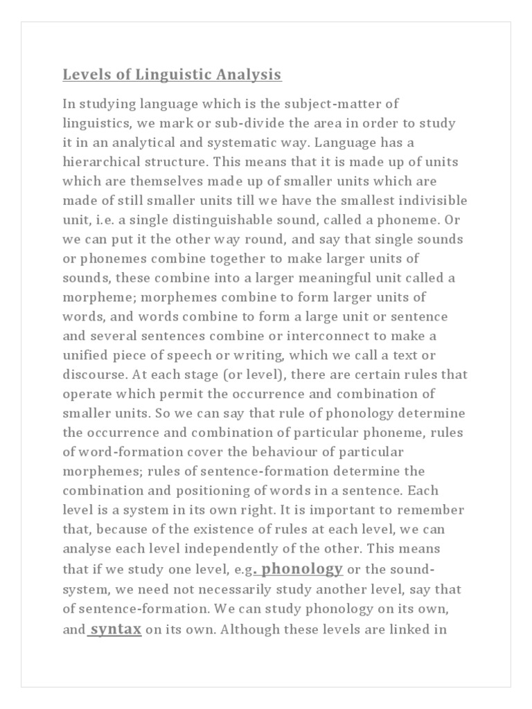 Hierarchical Levels of Linguistic Analysis | PDF | Word | Semantics