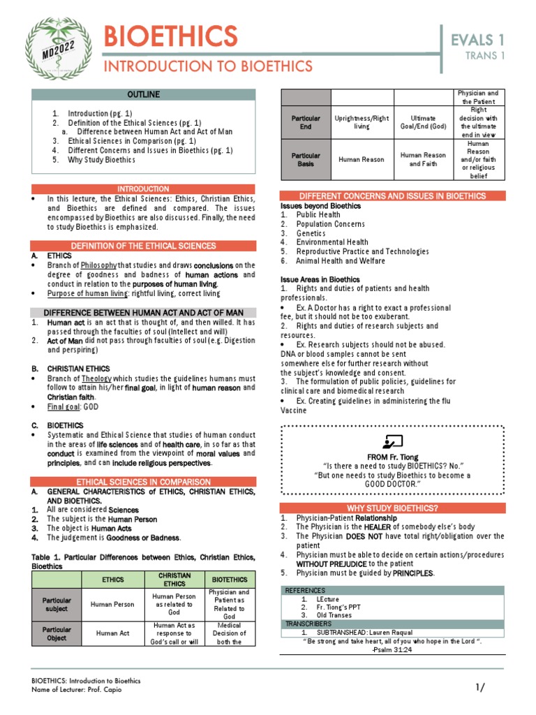 Introduction to Bioethics Overview | PDF | Bioethics | Applied Ethics