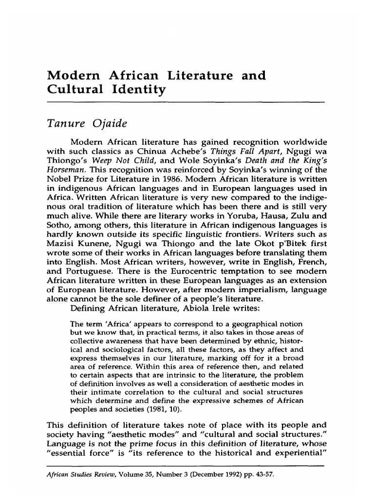 Modern African Literature and Cultural Identity PDF African