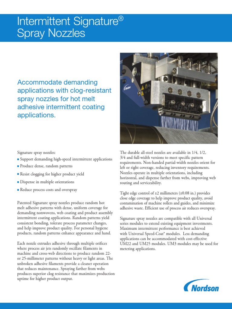 Universal Intermittent Signature Spray Nozzles | PDF | Nozzle | Adhesive