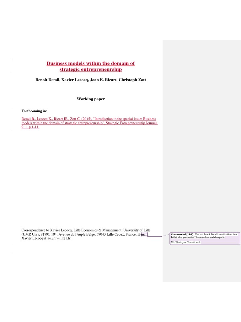 Business Models Within The Domain of Strategic Entrepreneurship | PDF ...