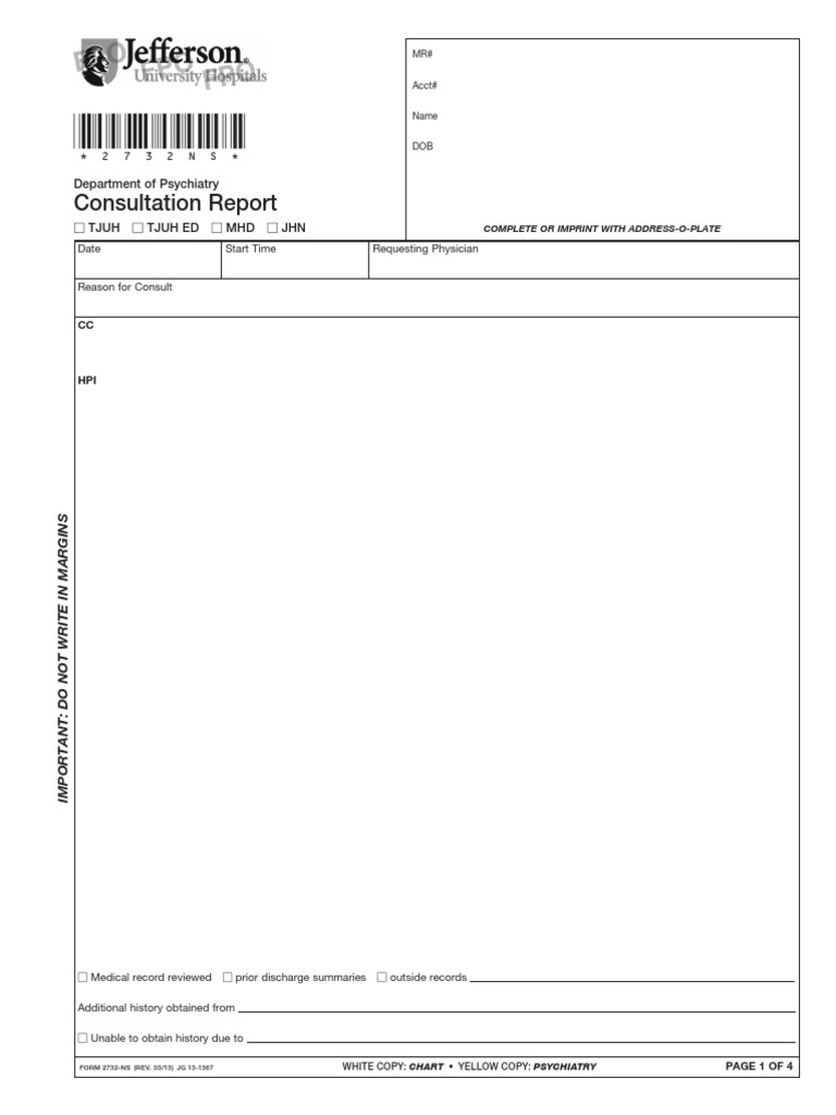 Psych Consult Template PDF Psychiatry Mental And Behavioural