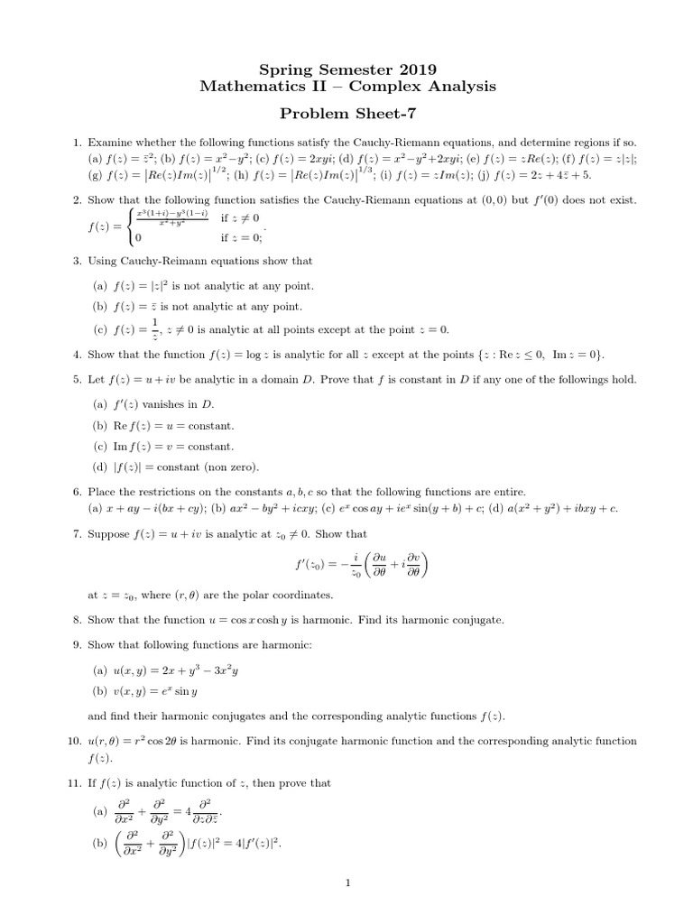 Assignment 7 Math Ii Spring 19 Pdf Analytic Function Complex Analysis