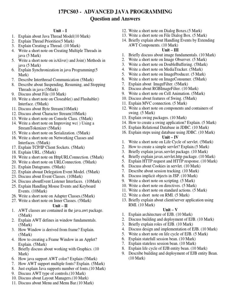 17pcs03 advanced java programming question and answers unit i