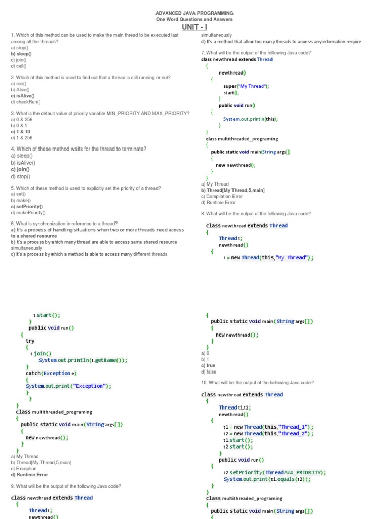 Advanced Java Programming One Mark Questions | Thread (Computing) | C ...