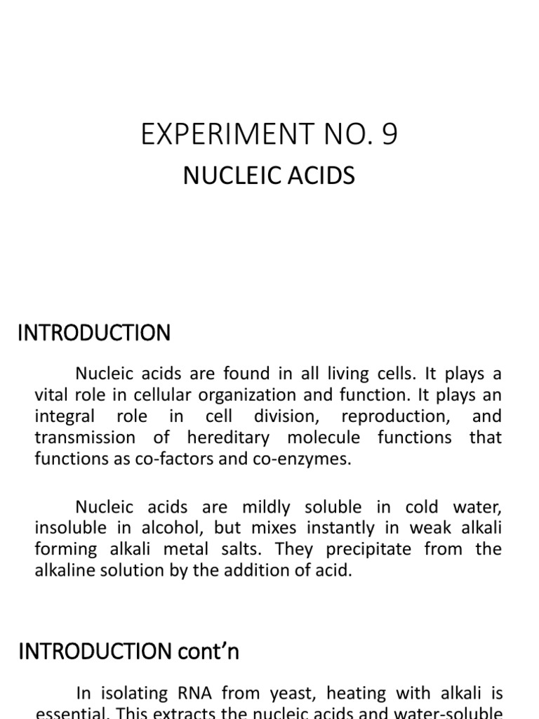 Isolation and Characterization of RNA from Yeast Qualitative Tests to Identify Nucleic Acid