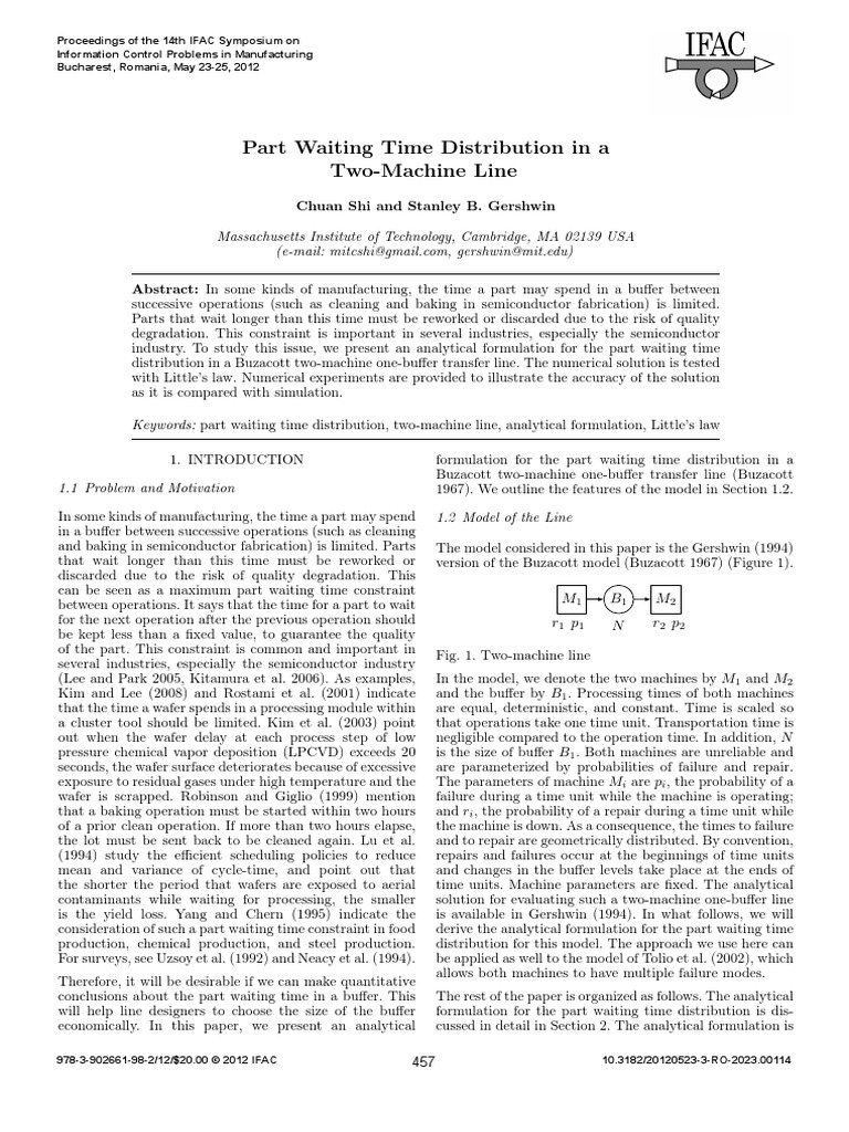 Part Waiting Time Distribution in A Two-Machine Line | PDF | Chemical ...