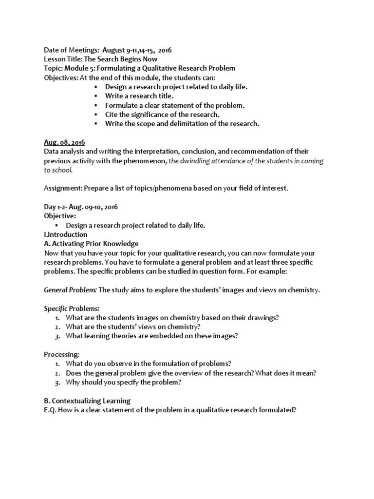 Module 27. Fomulating Qualitative Research Problem  PDF