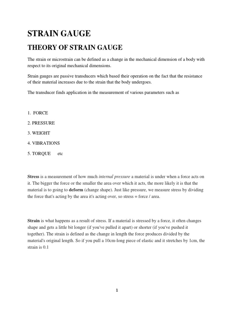 Strain Gauge Theory of Strain Gauge PDF Deformation (Mechanics