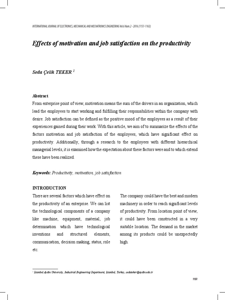 Impact of Motivation on Productivity | PDF | Attitude (Psychology ...