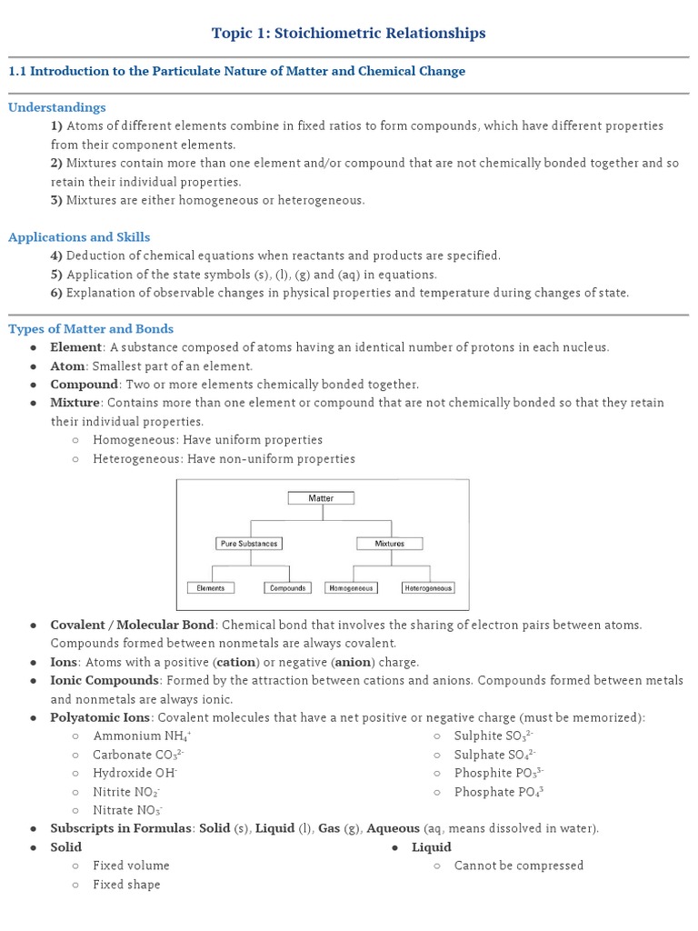Class 11 Chemistry: Stoichiometry Notes | PDF | Mole (Unit) | Gases