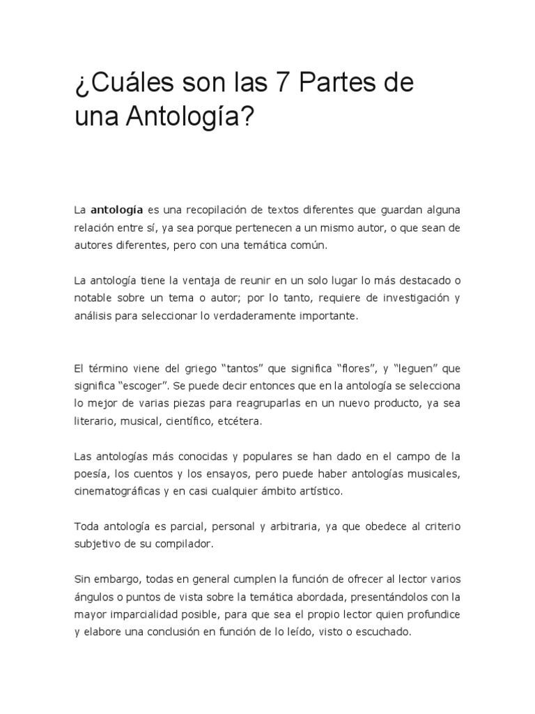 Cuáles Son Las 7 Partes de Una Antología Antologías Autor