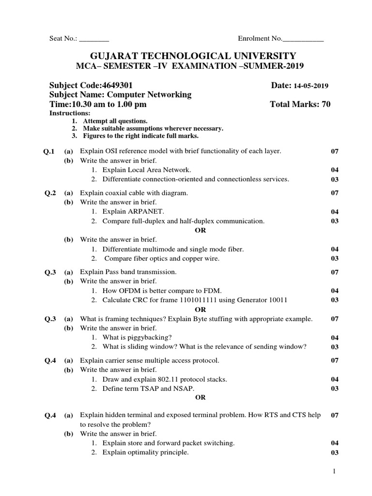 Gujarat Technological University PDF Computer Network Computer Networking
