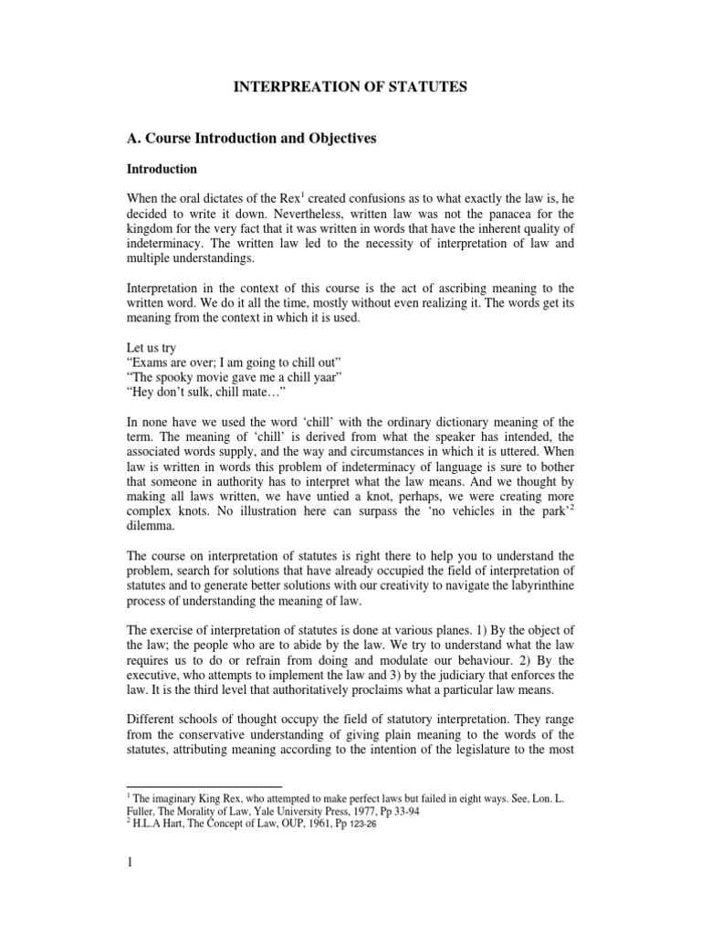 Interpretation of Statutes Course Overview Statutory Interpretation