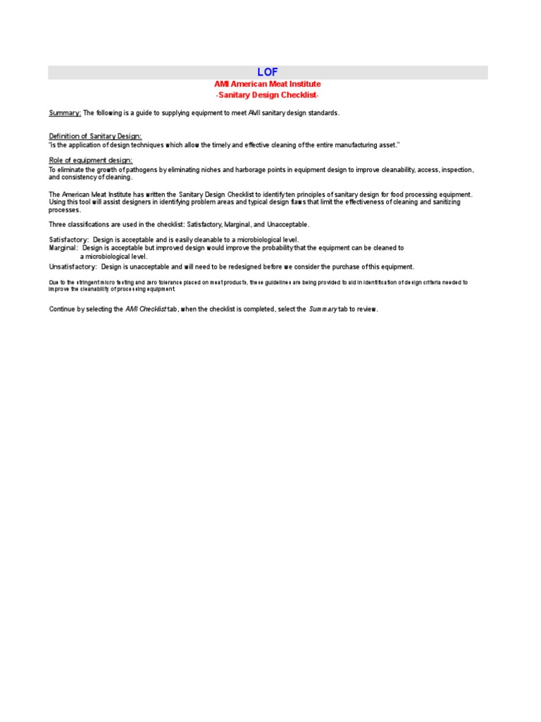 AMIF Sanitary Design Checklists PDF Sanitation Corrosion