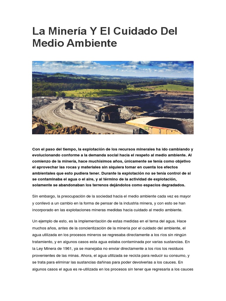 La Minería Y El Cuidado Del Medio Ambiente | PDF | Minería | Agua