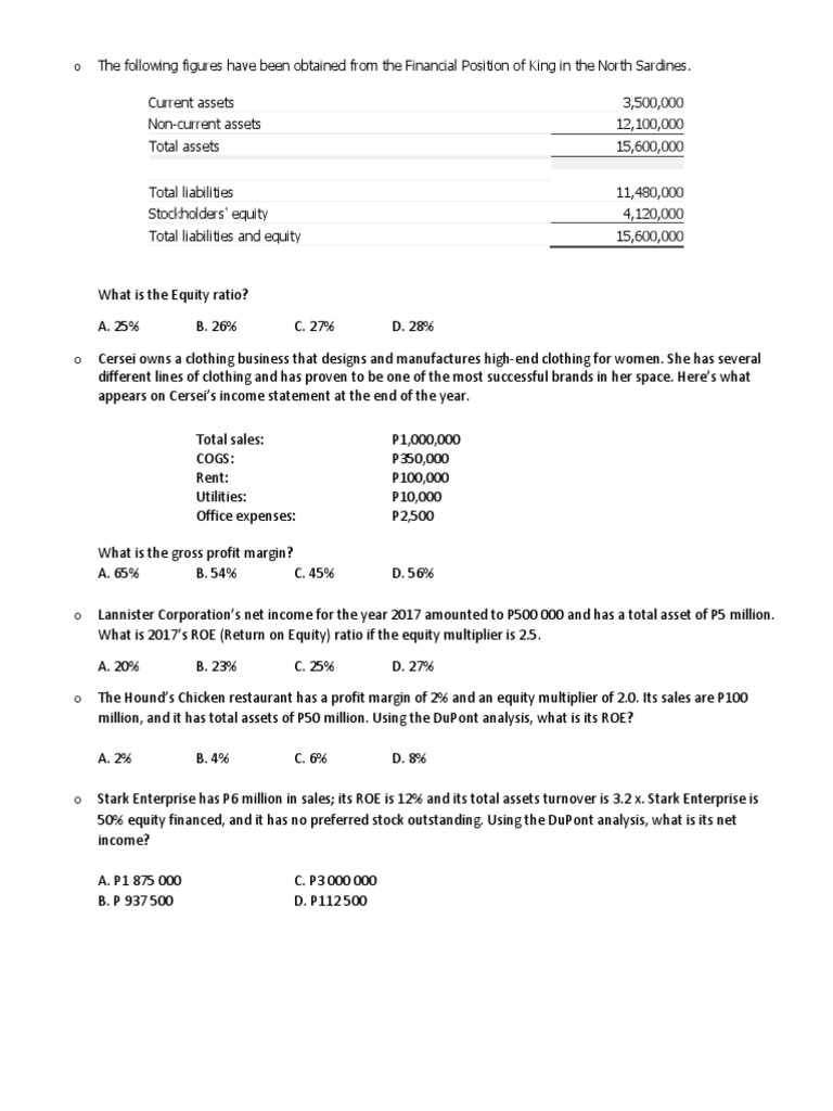 Financial Ratios and Analysis Quiz | PDF | Law