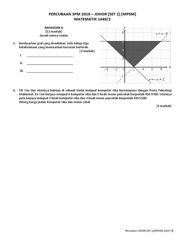 Trial SPM 2019 Johor (MPSM) (Set 2) Matematik k2 | PDF