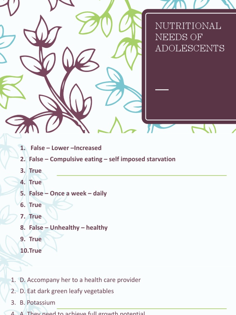 Adolescent Nutritional Needs Guide | PDF | Eating Disorder | Nutrition