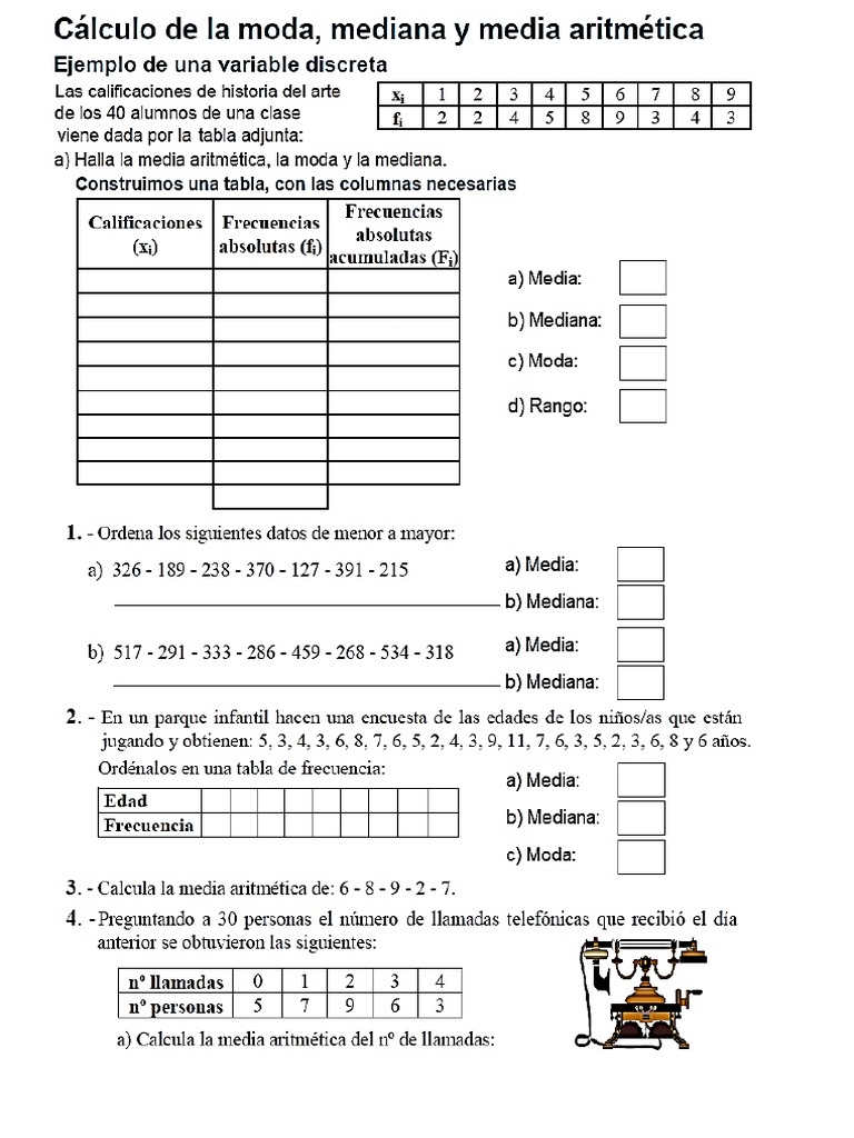 Ficha de Media Aritmetica | PDF