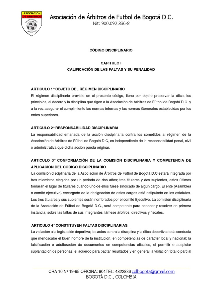 Código Disciplinario Asociación Árbitros Bogotá | PDF | Asociación de ...