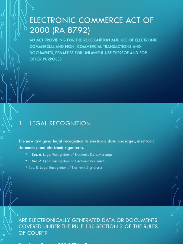 Electronic Commerce Act of 2000 (RA 8792) PDF Signature Credit Card