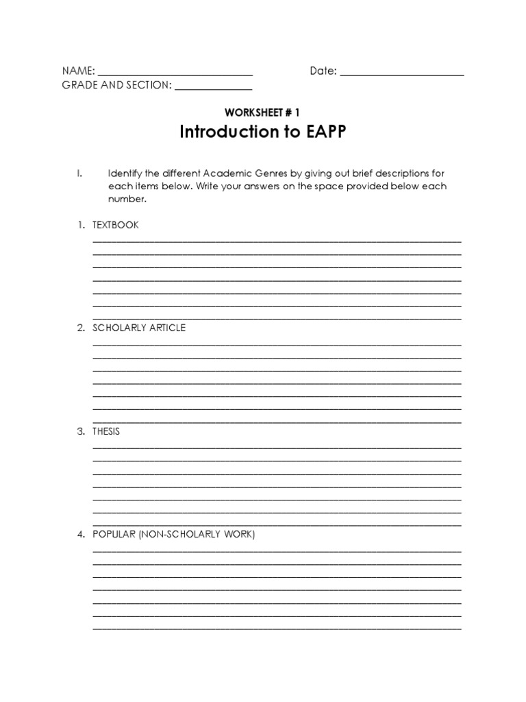 Understanding Academic Genres: A Worksheet on Textbooks, Scholarly ...