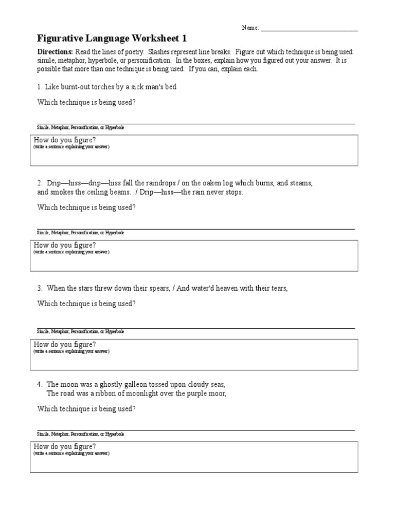 Figurative Language Worksheet 22  PDF  Metaphor  Philology Inside Figurative Language Worksheet 2 Answers
