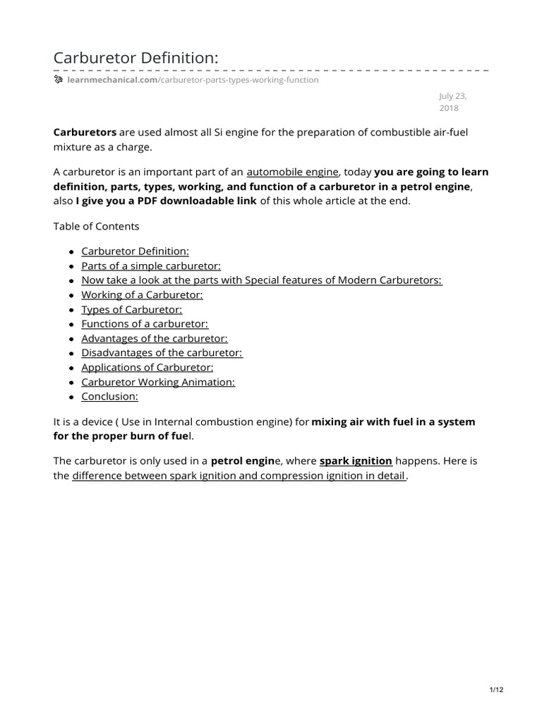 Carburetor Definition PDF PDF Carburetor Throttle