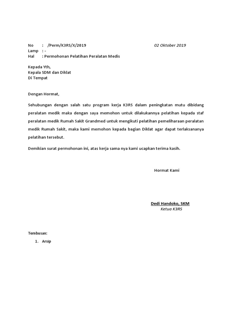 Surat permohonan pelatihan ke diklat pdf