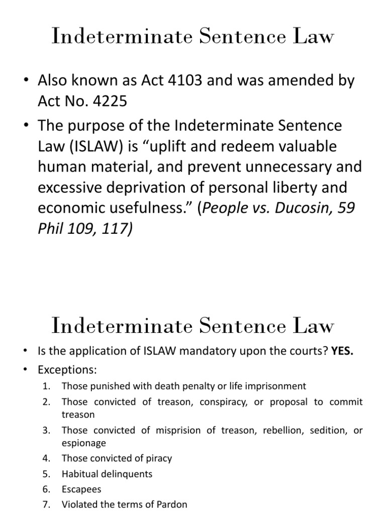 Indeterminate Sentence Law. Yves Tristan | PDF