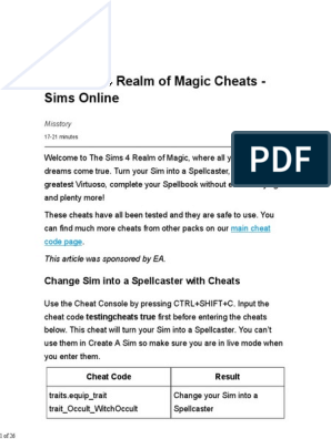 The Sims 4 Cheats, Codes & Unlockables, PDF