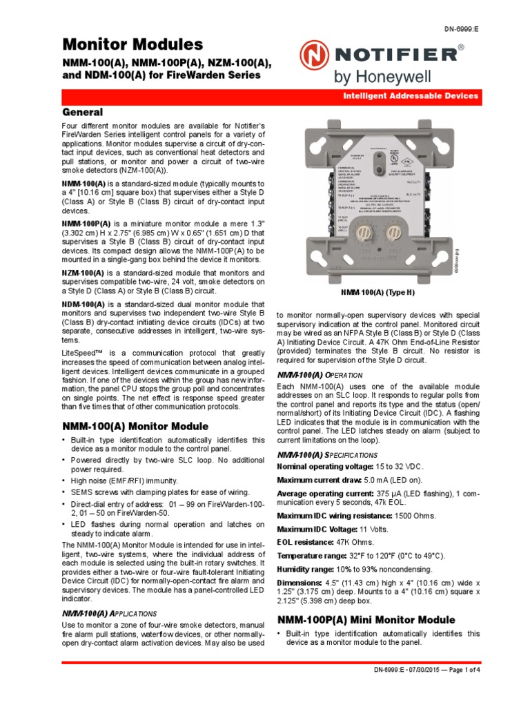 Monitor Modules Nmm100 (A), Nmm100P (A), Nzm100 (A), and Ndm100 (A