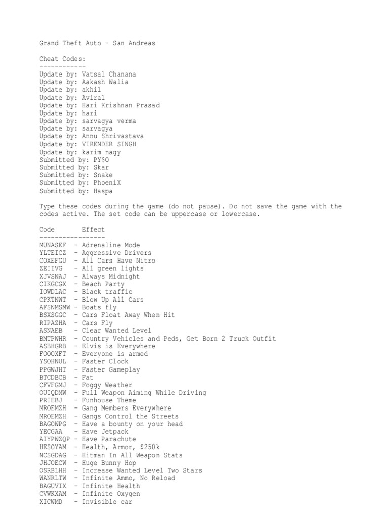 Gta San Andreas Cheats and Hints | PDF | Nature