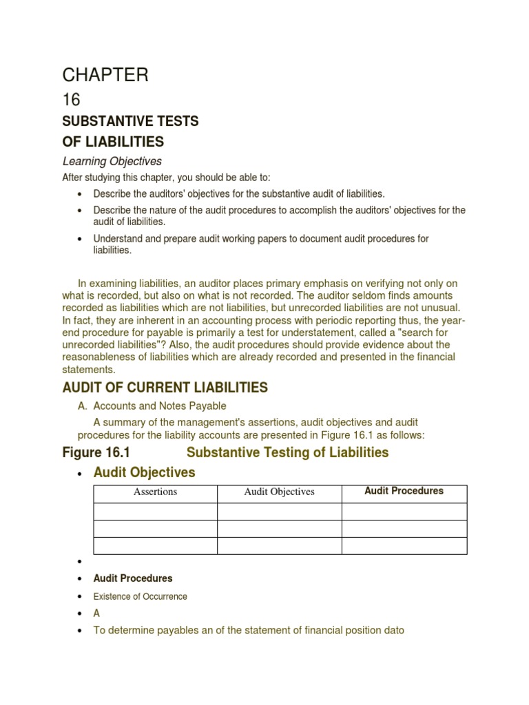 Substantive Tests for Liabilities Audit | PDF