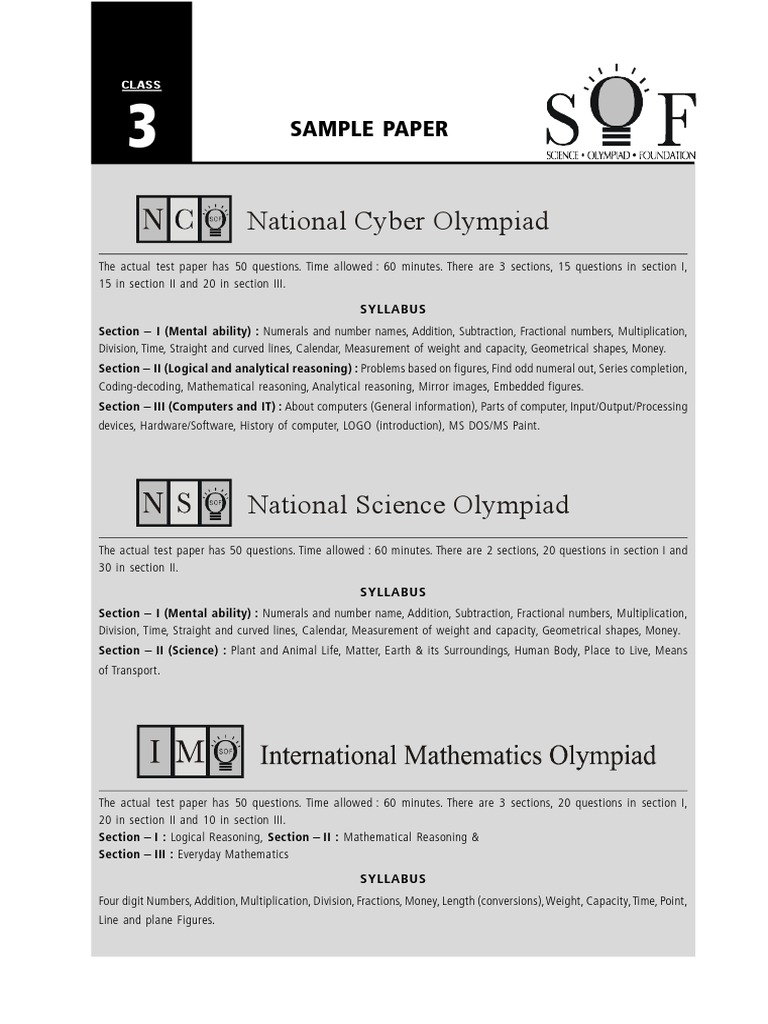 National Cyber Olympiad: Sample Paper | PDF | Numbers | Beak
