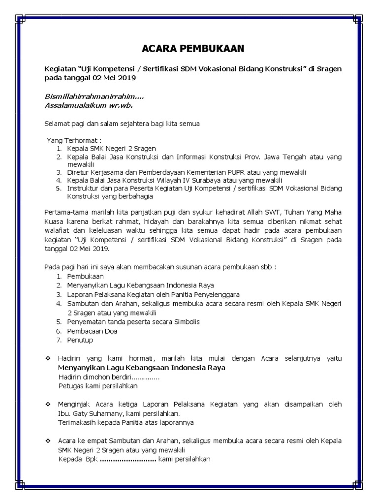 Susunan Acara Pembukaan Uji Kompetensi | PDF
